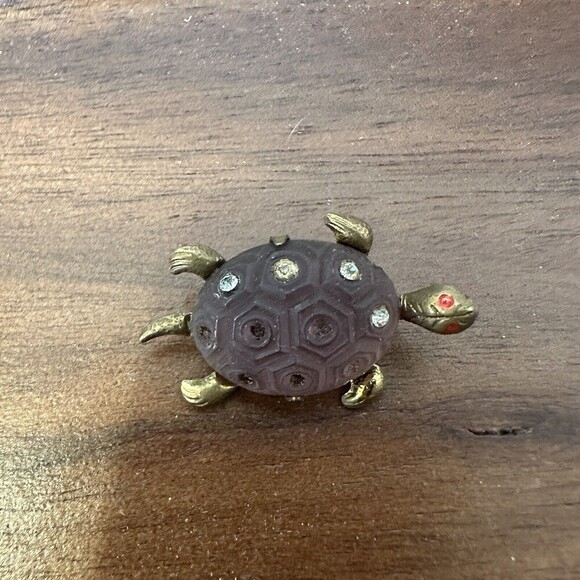 Vintage Jelly Belly Turtle Tortoise Brooch Pin West Germany Goldtone - Picture 1 of 4